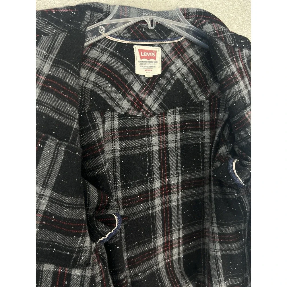Levi's Shirt Jacket Mens M Black Plaid Wool Blend Western Yoke Flannel Shacket
